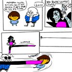  bone english_text human kick machine mammal mettaton protagonist_(undertale) robot sans_(undertale) skeleton text undertale unknown_artist video_games 