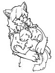  between_breasts big_breasts big_claws black_and_white breasts canid chest_tuft claws duo felid female hair happy hug huge_breasts larger_female long_hair male male/female mammal monochrome nipples resting_on_partner size_difference sleeping sleeping_on_partner spots tuft wafas 