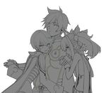  2boys braid choker greyscale holding_hands jewelry mikleo_(tales) monochrome multiple_boys saimon_(tales) smile sorey_(tales) tales_of_(series) tales_of_zestiria twintails yuusa-y 