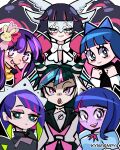  6+girls artist_name blue_eyes blue_hair blush character_request color_connection copyright_request danganronpa_(series) danganronpa_2:_goodbye_despair face_piercing hair_color_connection highres hoshino_ai kyneonpy mioda_ibuki multicolored_hair multiple_girls my_little_pony my_little_pony:_equestria_girls my_little_pony:_friendship_is_magic oshi_no_ko panty_&amp;_stocking_with_garterbelt piercing pink_streaks purple_eyes purple_hair stocking_(psg) streaked_hair twilight_sparkle twilight_sparkle_(human) 