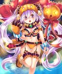  cape garter_straps gloves halloween hat long_hair navel official_art purple_hair red_eyes senjou_no_electro_girl shina_shina single_glove solo staff thighhighs twintails very_long_hair 