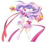  1girl arms_up back_ribbon bandeau bare_shoulders blue_bandeau blue_panties chaos;head chaos;head_love_chu_chu! chest_ribbon clenched_teeth clothing_cutout cute_weapon earrings erin-fray_orgel fingerless_gloves flat_chest frown game_cg gloves gold_trim grin hair_ornament halterneck hands_on_own_hips holding holding_mace holding_weapon horns imminent_attack jewelry long_hair looking_at_viewer mace magical_girl matsuo_yukihiro narrowed_eyes navel non-web_source off_shoulder official_art open_mouth panties petticoat purple_eyes purple_hair red_ribbon ribbon science_adventure smile solo sprite star_(symbol) star_hair_ornament swinging_weapon teeth thighhighs thighs transparent_background triangle_mouth twintails underboob_cutout underwear weapon white_horns white_thighhighs zettai_ryouiki 