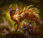 2018 ambiguous_gender blue_eyes brown_body brown_fur fantasy_flight_games feathers felid feral fur keyforge liiga_smilshkalne mammal official_art pawpads plant solo tail tree whiskers