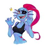  2015 blush cleavage clothed clothing eye_patch eyewear female hair jenbugg looking_at_viewer ponytail red_hair solo undertale undyne video_games 