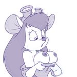  black_and_white breasts chip_&#039;n_dale_rescue_rangers clothed clothing disney eyebrows eyelashes eyewear female gadget_hackwrench goggles hair lonbluewolf long_hair looking_down mammal monochrome mouse nipples rodent shirt sketch solo 