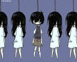  1boy 4girls barefoot black_hair black_vest brother_and_sister cargo_shorts collared_shirt commentary dress english_commentary full_body hanging highres long_hair mari_(faraway)_(omori) mari_(omori) multiple_girls noose omori shirt short_hair shorts siblings socks spoilers suicide sunny_(omori) thatenbypan vest white_dress white_shirt white_socks 