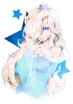  bad_deviantart_id bad_id bare_shoulders blonde_hair blue_eyes breasts commentary crown dress earrings hair_over_one_eye highres jewelry long_hair lunarym mario_(series) medium_breasts rosetta_(mario) solo star super_mario_bros. super_mario_galaxy 