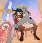 2024 abdominal_bulge animal_genitalia animal_penis anthro areola balls black_nose blue_eyes bodily_fluids braces breasts brown_body brown_fur canine_genitalia canine_penis clitoral_hood clitoris colored_sketch cum cum_drip cum_in_vagina cum_inside cum_on_penis deer digital_drawing_(artwork) digital_media_(artwork) dripping duo excessive_cum excessive_genital_fluids eyelashes female female_on_top flat_colors fur genital_fluids genitals grey_body grey_fur hi_res hooved_toes hooves hybrid internal knot knotted_penis knotting looking_pleasured male male/female male_on_bottom mammal markings mimi-fox motion_lines nipples nude on_bottom on_top open_mouth orange_eyes penis pink_areola pink_knot pink_nipples pink_penis pseudoregalia sitting sketch small_breasts smile spots spotted_body spotted_fur spread_legs spreading sybil_(pseudoregalia) tail yellow_body yellow_fur