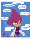 absurd_res anthro awkward2eleven chameleon clothing comic costume dialogue english_text espio_the_chameleon flirting flower hi_res lizard male plant profile reptile rose_(flower) scalie sega solo sonic_the_hedgehog_(series) speech_bubble text the_murder_of_sonic_the_hedgehog