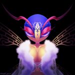 2020 4_wings antennae_(anatomy) anthro armless arthropod arthropod_abdomen artist_name black_background breasts cleavage clothed clothing crown digital_drawing_(artwork) digital_media_(artwork) eyelashes eyeshadow female female_anthro front_view full_cleavage fur_coat gem half-length_portrait headgear heart_symbol hi_res hymenopteran insect insect_wings japanese_description kirby:_triple_deluxe kirby_(series) kuuki_soyo79 legless looking_at_viewer makeup mouthless multi_wing nintendo partially_clothed_anthro partially_clothed_female pearl_(gem) pink_eyeshadow portrait purple_eyes queen_sectonia simple_background small_waist solo text wasp wasp_waist wings yellow_body yellow_breasts yellow_skin