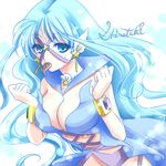  artist_name bishoujo_senshi_sailor_moon blue_eyes blue_hair breasts cleavage cross-laced_clothes earrings food_in_mouth jewelry large_breasts long_hair lowres sailor_aluminum_seiren sailor_collar shell shirataki_kaiseki signature solo star star_earrings tentacles wrist_cuffs 