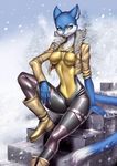  2015 alanscampos anthro blue_eyes blue_fur boots breasts breath cat claws clothed clothing feline female footwear fur jumpsuit looking_at_viewer mammal navel outside pink_nose raised_leg sitting sky slit_pupils snow solo stairs syria teeth tree tuft white_fur wide_hips 