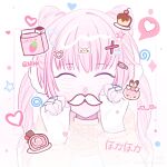  1girl ^_^ aaquantiwatepifashichangxumisanbing blue_bow blush bow cake chinese_commentary closed_eyes closed_mouth coat commentary_request double_bun drink_carton fake_facial_hair fake_mustache fingerless_gloves food fur-trimmed_sleeves fur_trim gloves guardian_floof_(infinity_nikki) hair_bow hair_bun hair_ornament hair_scrunchie hairclip hands_on_own_cheeks hands_on_own_face happy heart highres infinity_nikki long_hair long_sleeves milk_carton nikki_(nikki) nikki_(series) parallel_hairclips pink_hair pudding scarf scrunchie smile solo sparkle speech_bubble spoken_heart star_(symbol) straight-on strawberry_milk swiss_roll twintails upper_body very_long_hair watermark white_background white_coat white_gloves white_scrunchie xiaohongshu_watermark yellow_scarf 