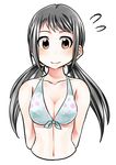  bikini_top black_hair blush breasts brown_eyes idolmaster idolmaster_cinderella_girls long_hair medium_breasts nakano_yuka shinkai_kiiro smile solo twintails 