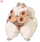  anthro big_breasts blush breasts caprine chubby female gillpanda hands_on_hips horn mammal multi_breast nipples nude overweight pose pussy sheep simple_background solo thick_thighs wide_hips 