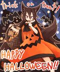  animal_ears bat blush brooch brown_hair candy collarbone dress food halloween imaizumi_kagerou jewelry kaginoni long_hair looking_at_viewer red_eyes solo tail tongue tongue_out touhou wide_sleeves wolf_ears wolf_tail 