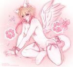  5_fingers altkir anthro areola astra_(altkir) bdsm blonde_hair blush bodily_fluids bondage bound bow_ribbon breasts clothed clothing domestic_cat ear_piercing felid feline felis female female_anthro fingers front_view fur genital_fluids genitals hair heart_symbol hi_res jewelry looking_at_viewer mammal multicolored_hair navel nipple_piercing nipples nude nude_anthro nude_female open_mouth pantsless_anthro pantsless_female paws piercing pink_hair pose pussy_squish ribbons ring_piercing simple_background sitting smile solo tail text topless topless_anthro topless_female url vaginal vaginal_fluids vulva white_body white_fur wings 