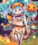  blue_hair cape garter_straps gloves halloween hat long_hair navel official_art red_eyes senjou_no_electro_girl shina_shina single_glove solo staff thighhighs twintails 