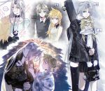  3_3lecho absurdres age_progression alternate_costume aqua_eyes arms_around_waist bag black_bag black_coat black_kimono black_shirt black_skirt black_sweater_vest black_thighhighs blonde_hair blue_eyes blue_sweater blush character_charm charm_(object) closed_eyes cloud_strife coat collar commentary expressionless feeding final_fantasy final_fantasy_vii final_fantasy_vii:_ever_crisis final_fantasy_vii_remake fireworks floral_print floral_print_kimono genderswap genderswap_(mtf) grey_hair guitar_case hair_behind_ear hair_bun height_difference highres holding holding_bag holding_leash hug hug_from_behind instrument_case japanese_clothes kimono leash light_smile long_bangs long_hair looking_at_another miniskirt multiple_persona multiple_views night outdoors parted_bangs print_kimono scarf school_uniform sephiroth shirt short_hair skirt slit_pupils sparkle spiked_hair summer_festival sweater sweater_vest symbol-only_commentary thighhighs upper_body very_long_hair white_kimono white_scarf white_shirt wing_collar winter_clothes yuri 