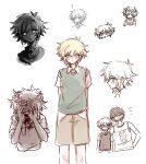  4boys ? antenna_hair basil_(faraway)_(omori) basil_(headspace)_(omori) basil_(omori) black_hair black_shirt black_skin black_sweater_vest blonde_hair blue_eyes brown_shorts chibi closed_mouth collared_shirt colored_skin commentary_request double-parted_bangs dual_persona expressionless flower flower_wreath green_sweater_vest hair_between_eyes hair_flower hair_ornament head_wreath highres kel_(faraway)_(omori) kel_(omori) looking_at_viewer male_focus multiple_boys omori salt_xs2 shirt short_sleeves shorts sidelocks stranger_(omori) sweater_vest white_shirt 