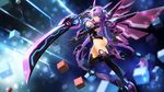  ass blue_eyes braid breasts cleavage gloves highres large_breasts leotard long_hair looking_at_viewer neptune_(series) purple_hair purple_heart purple_wings solo thighhighs twin_braids very_long_hair weapon wings zhuore_zhi_hen 
