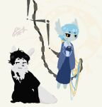 2026 alternate_species angela_(lobotomy_corporation) anthro ascot barefoot black_clothing black_eyebrows black_eyes black_hair black_nose black_suit black_tie_(suit) blue_clothing blue_dress bluebriararts cat_smile closed_smile clothing crossover dress duo exposed_wires eyebrows feet female hair half-closed_eyes humanoid iterator_(rain_world) library_of_ruina lobotomy_corporation looking_at_another machine male metal_skin metallic_body mouth_closed mouthless narrowed_eyes neck_tuft project_moon pupils rain_world robot robot_humanoid roland_(library_of_ruina) signature simple_background slugcat smile suit tail thick_tail tuft videocult white_background white_ears wire yellow_pupils