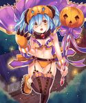  blue_hair cape garter_straps gloves halloween hat navel official_art senjou_no_electro_girl shina_shina short_hair single_glove solo staff thighhighs two_side_up yellow_eyes 