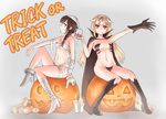  bandages black_gloves blonde_hair boots braid breasts brown_hair budget_sarashi candle candy cape chain collarbone cuffs cup cupping_glass drinking_glass fang_out fingernails food full_body gloves grey_background hair_flaps hair_ornament hair_ribbon hairclip halloween haru_(renol) highres jack-o'-lantern kantai_collection long_fingernails long_hair looking_at_viewer mismatched_footwear multiple_girls mummy_costume naked_bandage naked_cape navel outstretched_arm outstretched_hand profile pumpkin red_eyes remodel_(kantai_collection) ribbon sarashi shackles sharp_fingernails shigure_(kantai_collection) simple_background single_braid single_glove sitting small_breasts smile trick_or_treat vampire wine_glass yuudachi_(kantai_collection) 