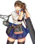  adjusting_hair arrow brown_eyes brown_hair em_s gloves highres japanese_clothes kaga_(kantai_collection) kantai_collection long_hair mouth_hold muneate quiver side_ponytail skirt solo tying_hair 