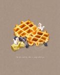  blueberry butter cat english_text food food_focus fruit grey_background highres mtbrtmg original undersized_animal waffle white_cat 