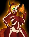  2015 anthro areola big_breasts breasts equine fan_character female fire fire_eclipse glowing glowing_eyes green_eyes grin hair halloween hand_on_hip hi_res holidays horn huge_breasts long_hair looking_at_viewer magic mammal multicolored_hair my_little_pony nipples raised_arm solo suirano two_tone_hair wide_hips 