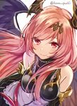  armor black_wings dark_angel_olivia detached_sleeves hair_ornament horns long_hair red_eyes shingeki_no_bahamut smile solo twitter_username wings yuzuki_karu 