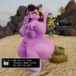  1:1 accessory alligator alligatorid anthro areola beach big_breasts big_butt black_bottomwear black_clothing black_hair black_pawpads black_shorts blender_(artwork) blonde_hair bottomwear bratty_(undertale) breasts butt catty_cattenheimer clothing crocodilian crop_top crouching digital_media_(artwork) duo ellipsis english_text enjoying_the_go eye_roll feces feces_on_ground feces_pile female female_pooping flower flower_in_hair footwear footwear_only fur green_body green_scales hair hair_accessory hi_res huge_butt lipstick makeup mostly_nude mostly_nude_anthro mostly_nude_female navel nipples obese obese_anthro obese_female open_mouth open_smile outside overweight overweight_anthro overweight_female pawpads pink_clothing pink_crop_top pink_lipstick pink_sclera pink_shirt pink_topwear plant pooping pooping_on_floor public_pooping purple_body purple_fur raised_tail reptile rock sand sandals sandals_only scales scalie scatplay sharp_teeth shirt shoes shorts smile sprite streetsign01 tail teeth text text_box thick_thighs topwear tree undertale_(series) yellow_sclera 