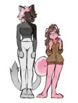 3_toes 4_fingers absurd_res ambiguous_gender anthro bandage bandage_on_face bandage_on_nose biped black_body black_fur blue_eyes blue_nose bottomless bottomwear brown_clothing brown_hair brown_hoodie brown_topwear canid canine canis character_request clothed clothing duo feet female fingers fist fluffy fluffy_tail fur gurumo hair hi_res hoodie hoodie_only inner_ear_fluff long_tail looking_at_viewer mammal multicolored_body multicolored_fur multicolored_hair navel pants pink_body pink_fur pink_hair pointy_ears prick_ears red_eyes rodent sciurid shirt tail toes topwear topwear_only translucent translucent_clothing translucent_shirt translucent_topwear tree_squirrel tube_top tuft two_tone_body two_tone_fur two_tone_hair white_body white_bottomwear white_clothing white_fur white_pants wolf