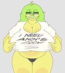 absurd_res anthro artist_name big_breasts black_clothing black_panties black_underwear blue_eyes blush body_blush breast_blush breasts camel_toe cavemanon_studios clothed clothing colored dinosaur eyebrow_through_hair eyebrows female fingers front_view gesture goodbye_volcano_high green_body green_hair grey_background hair half-closed_eyes hand_gesture hi_res huge_breasts humanoid_hands hyuvevo ko_op_(game_developer) long_hair looking_at_viewer narrowed_eyes nipple_outline non-mammal_breasts ornithischian overweight overweight_anthro overweight_female panties pantsless_anthro pantsless_female pointing pointing_at_self portrait prehistoric_species profanity reptile scalie shirt simple_background skimpy smile snoot_game solo standing stegosaurian stegosaurus stella_(gvh_beta) text three-quarter_portrait thyreophoran topwear translucent translucent_hair underwear white_clothing white_shirt white_topwear