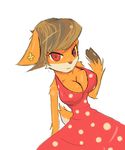  anthro big_breasts breasts brown_hair cervine cleavage clothed clothing deer dress female flower fur hair magician&#039;s_quest:_mysterious_times mammal meg orange_fur plant red_eyes solo xfelixmorganx 