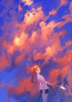  achiki bad_id bad_pixiv_id blue_eyes blue_sky hose orange_hair original ponytail red_clouds sky solo water 