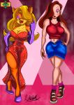 absurd_res activision alternate_costume anthro armwear bandicoot blonde_hair blue_bottomwear blue_clothing blue_pants bottomwear breasts clothing clothing_swap crash_bandicoot_(series) crossover disney dress elbow_gloves female fromitalywithfurore gloves hair handwear hi_res human jessica_rabbit mammal marsupial pants purple_armwear purple_clothing purple_elbow_gloves purple_gloves purple_handwear red_clothing red_dress red_hair tawna_bandicoot who_framed_roger_rabbit