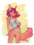  anthro bottomless breasts canine cleavage clitoris clothed clothing dress female fox half-dressed looking_at_viewer mammal pussy skimpy smile solo soraslipheed 