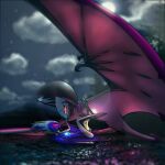 1:1 anal anal_penetration anthro anthro_on_feral arthropod bestiality big_dom_small_sub blurred_background blurred_foreground bodily_fluids crossover crossover_ship dominant duo feral generation_7_pokemon genitals grimm_(hollow_knight) kissing legendary_pokemon lunala male male/male nintendo penetration penis pink_eyes pink_penis pokemon pokemon_(species) saliva size_difference smile tapering_penis tohjoma tongue tongue_out yellow_penis