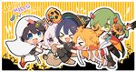  &gt;_&lt; 5boys :t animal_ears bandages black_hair blue_eyes candy cape chibi closed_eyes dango demon_horns demon_tail doughnut food green_eyes green_hair hair_over_one_eye halloween happy_halloween hat honebami_toushirou horikawa_kunihiro horns jack-o'-lantern kamekichi kanonseinaa lollipop male_focus multiple_boys namazuo_toushirou nikkari_aoe open_mouth orange_hair purple_eyes sanshoku_dango skewer smile tail tears touken_ranbu urashima_kotetsu wagashi white_hair witch_hat wolf_ears wolf_paws wolf_tail 