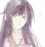  1girl ? bakemonogatari blue_eyes blush closed_mouth collarbone collared_shirt hashtag-only_commentary long_hair looking_at_viewer monogatari_(series) naoetsu_high_school_uniform necktie pink_shirt port purple_hair school_uniform senjougahara_hitagi shirt sidelocks simple_background sketch solo tsu0ri white_background 