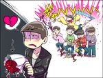 bad_id bad_pixiv_id banner black_border border bouquet broken_heart brothers brown_hair commentary_request confetti flower heart heart_in_mouth hood hoodie jacket laughing male_focus matsuno_choromatsu matsuno_ichimatsu matsuno_juushimatsu matsuno_karamatsu matsuno_osomatsu matsuno_todomatsu messy_hair multiple_boys osomatsu-kun osomatsu-san party_popper pointing rejection sandals sextuplets shakata_(syakatan) shorts siblings sleeves_past_wrists smile smirk socks tearing_up tears tongue tongue_out translation_request 