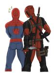  ass bad_id bad_pixiv_id deadpool from_behind gun holster knife kotone_a male_focus marvel multiple_boys pouch shoulder_blades spider-man spider-man_(series) superhero sword weapon 