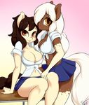  anthro cleavage clothed clothing cookie duo earth_pony equine fan_character female food friendship_is_magic hair horse long_hair looking_at_viewer mammal midriff my_little_pony navel pony school_uniform schoolgirl simple_background skecchiart smile sundae uniform 