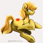  animal_genitalia balls blonde_hair braeburn_(mlp) butt cutie_mark earth_pony equine feral friendship_is_magic green_eyes hair horse horsecock invalid_tag looking_at_viewer male mammal my_little_pony penis pony ponygryphonrelations pose solo underhoof 