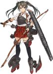  arrow boots bow bow_(weapon) flight_deck full_body hakama_skirt holding holding_bow_(weapon) holding_weapon kantai_collection konishi_(koconatu) long_hair machinery miniskirt official_art quiver remodel_(kantai_collection) skirt solo thigh_boots thighhighs transparent_background twintails weapon zettai_ryouiki zuikaku_(kantai_collection) 