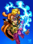  1boy absurdres blonde_hair blue_fire borudbrian cigarette curly_eyebrows diable_jambe fire flaming_leg hawaiian_shirt highres ifrit_jambe jacket jacket_on_shoulders leg_up male_focus one_piece open_clothes open_jacket pants pink_pants sanji_(one_piece) shirt solo sunglasses tinted_eyewear toned toned_male 