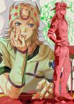  2boys commentary cowboy_hat goggles goggles_on_headwear gyro_zeppeli hat highres horseshoe horseshoe_hat_ornament horseshoe_ornament johnny_joestar jojo_no_kimyou_na_bouken masakenme multiple_boys signature star_(symbol) star_print steel_ball_run tusk_(stand) tusk_act4 