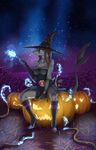  aki_de-volfs.ar anthro breasts brown_hair female fish grey_skin hair half-closed_eyes halloween hat high_heels holidays invalid_tag looking_at_viewer magic marine necklace outside pumpkin shark sitting smile solo tentacles witch_hat 